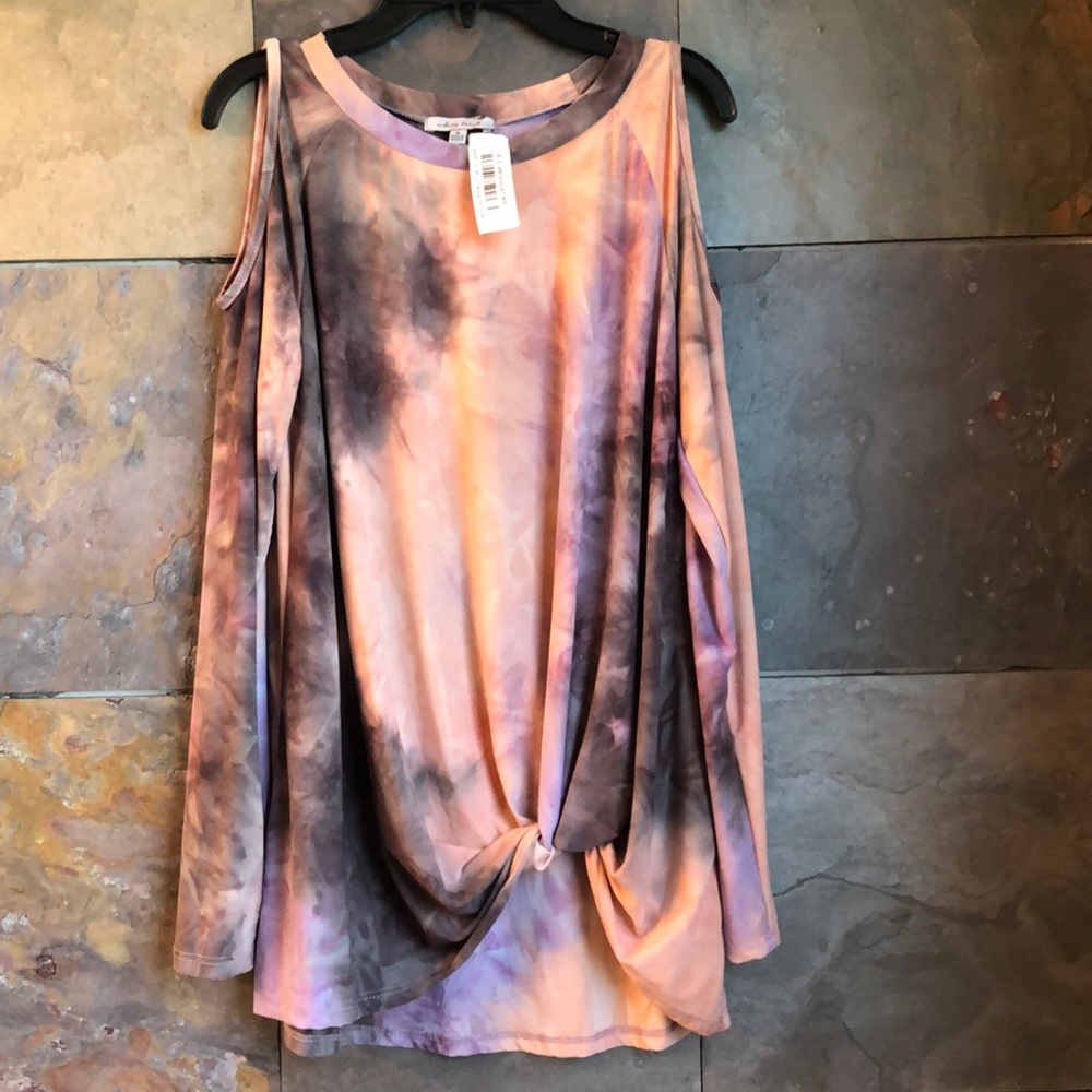 Cold shoulder tie dye long sleeve top